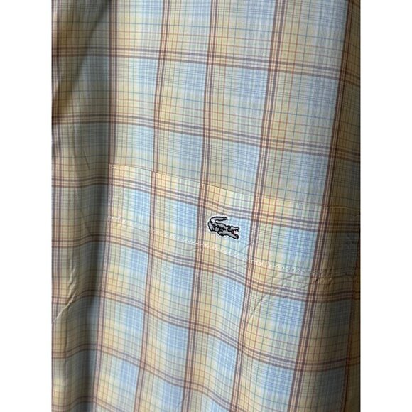 Lacoste Men's Casual Button Down Shirt - Yellow and Blue Plaid - Picture 2 of 5